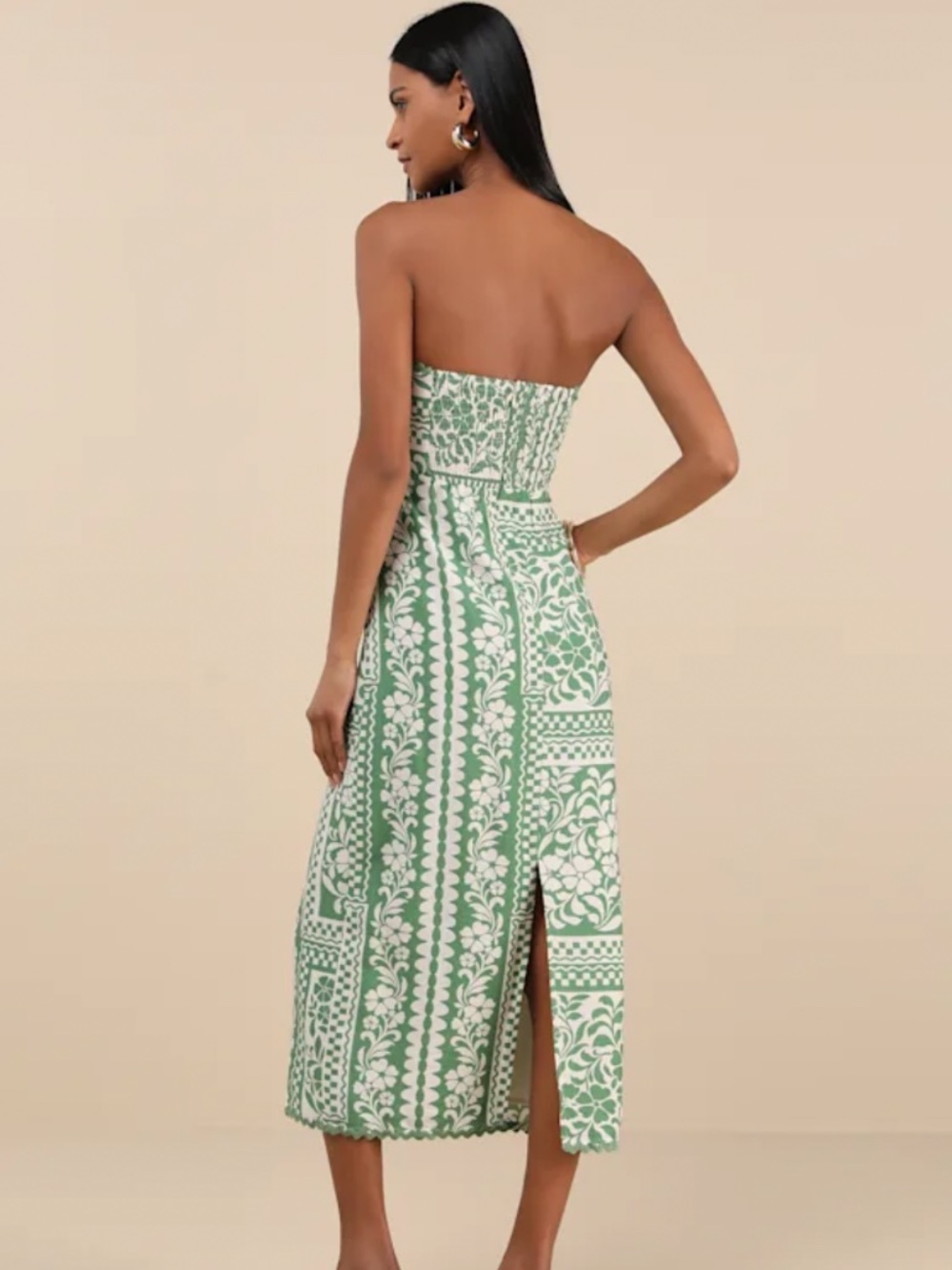 LULUS Brigita Green Floral Strapless Column Midi Dress XS - Picture 2 of 5